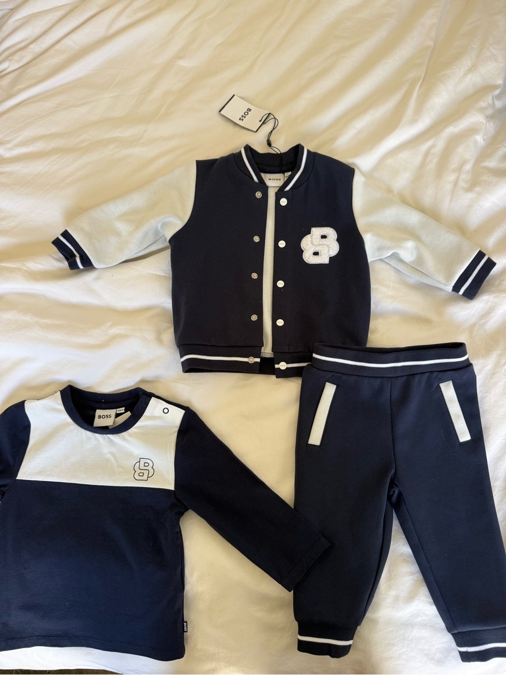 Boss Navy and White Kids 3-Piece Varsity Set